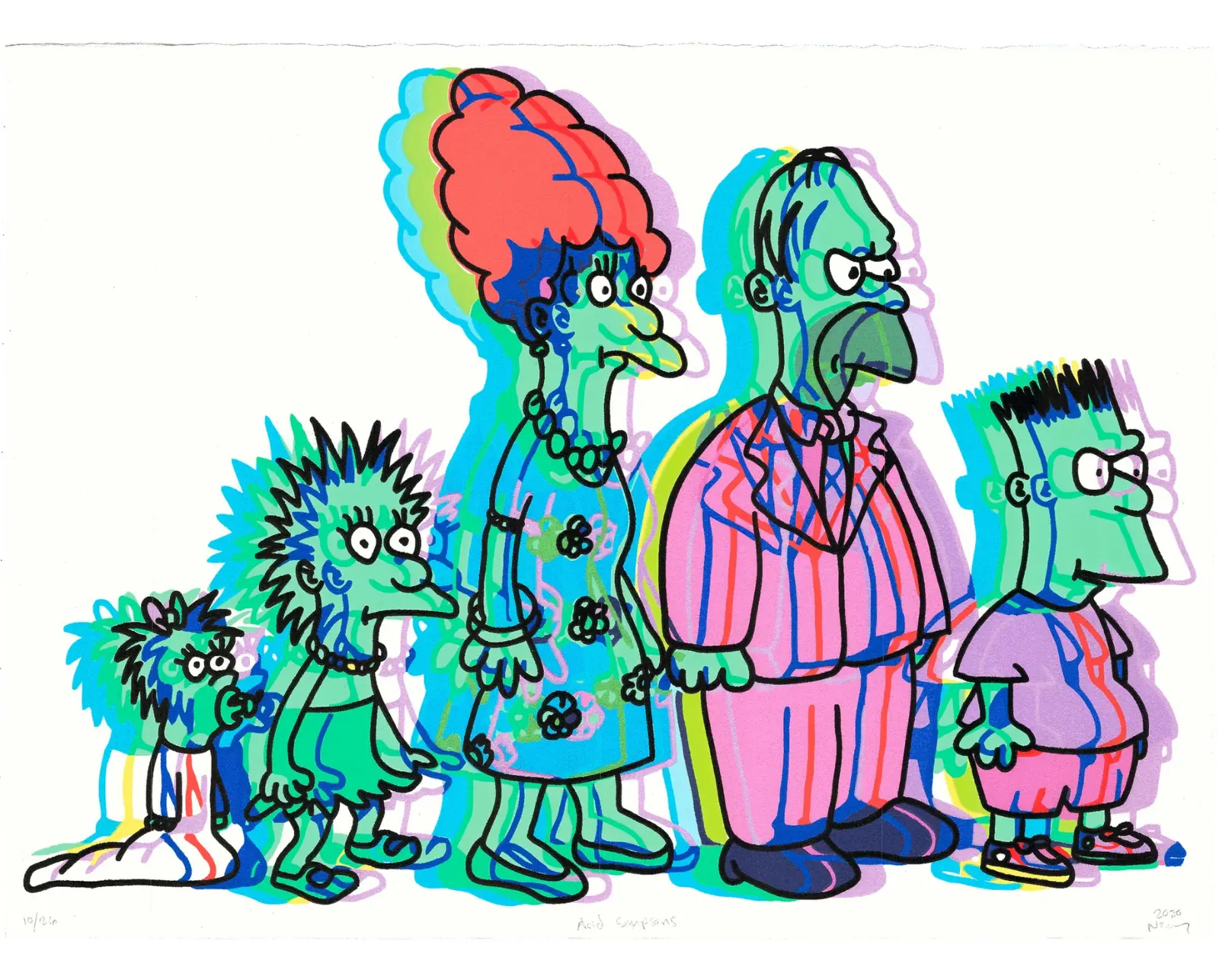 Acid Simpsons, serigrafía sobre papel Arches de 200 g y arte aumentado, 56 × 76 cm